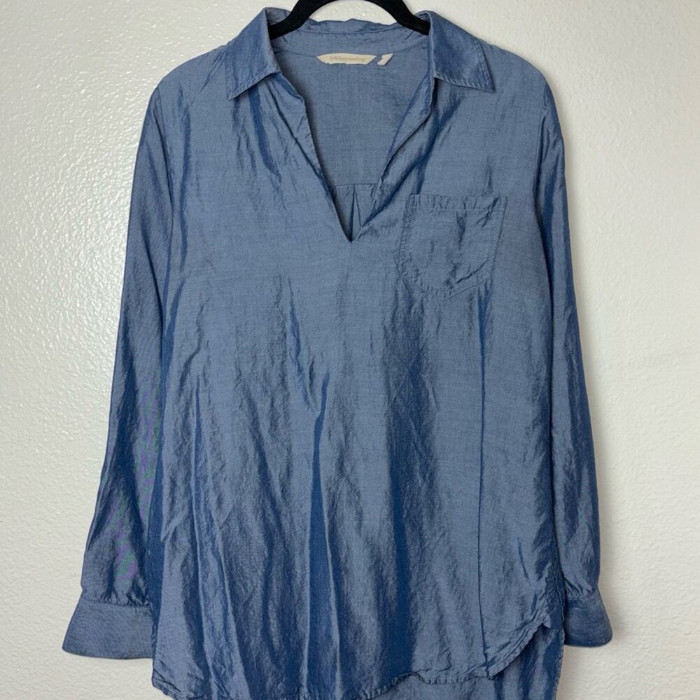 Soft Surroundings Tencel Popover Blouse Women's Size Small Blue Chambray - Picture 6 of 16